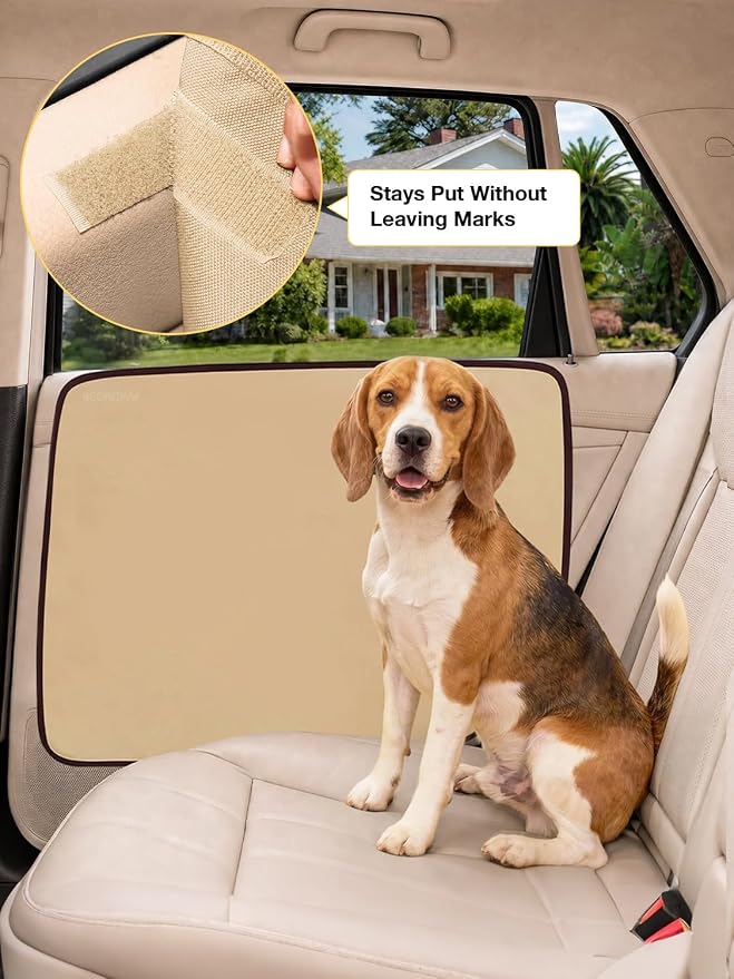 2 Packs Dog Car Travel Accessories - Door Seat Protector Cover for Vehicle, Pet Scratch Guard, Waterproof Nail & Claw Protector for Car Travel (Beige) - Image 2