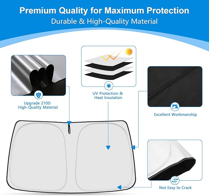 Windshield Sun Shade for 2016-2025 Chevy Malibu Accessories, Foldable Window Sunshade Sun Visor Protector, Front Windshield Sunshade Sun Shield Blocks UV Rays Heat - Image 3