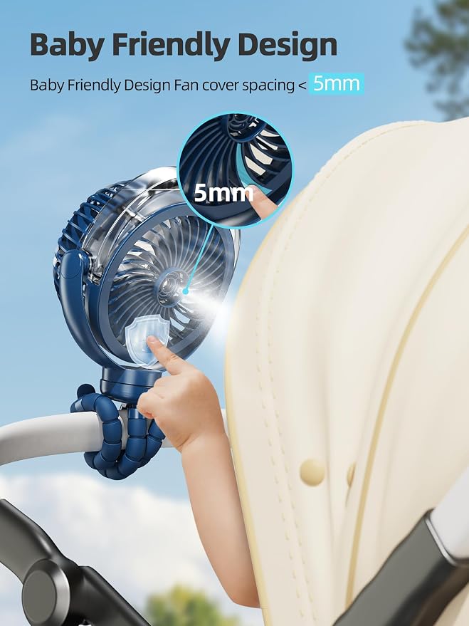Misting Stroller Fan, 6000mAh Battery Operated Portable Fan with Light & 360° Pivoting, Personal Cooling Fans with Flexible Tripod for Baby, Office, Travel,Treadmill,Outdoors (Dark Blue) - Image 6