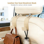 2-Pack Car Headrest Hooks, 1.1-Inch Wide Purse Hangers, Beige | Microfiber leather hooks with built-in metal cores keep purses, groceries and backpacks organized and within reach - Image 2