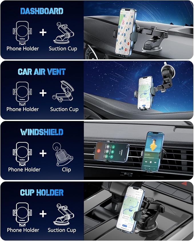 3-in-1 Wireless Car Charger Mount, 15W Fast Charging Auto-Clamping Phone Holder for iPhone 17 16 15 14, Samsung Galaxy S24 S23, Dashboard, Vent & Windshield Car Mount(Forest Green) - Image 3