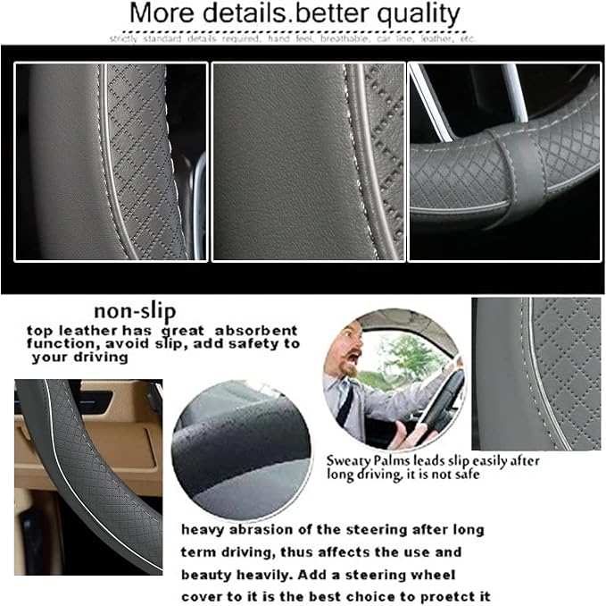 Car Steering Wheel Cover, Anti-Slip, Safety, Soft, Breathable, Heavy Duty, Thick, Full Surround, Sports Style (Gray) - Image 3
