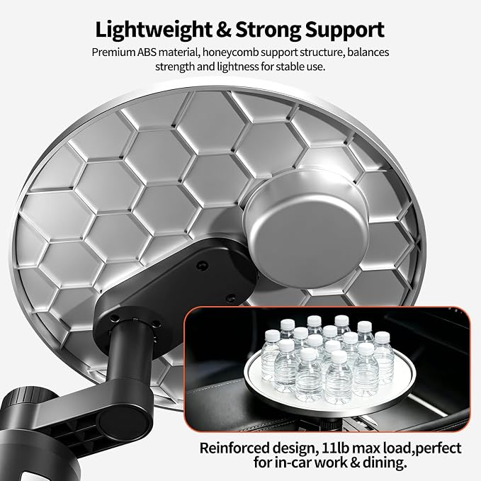Round Car Desk Laptop Table, for Tesla & for Ford (White) | Cup Holder Tray ABS Car Table Tray, Car Accessories for Tesla Model Y/3/S, for Ford Explorer Maverick & Most Vehicles - Image 5