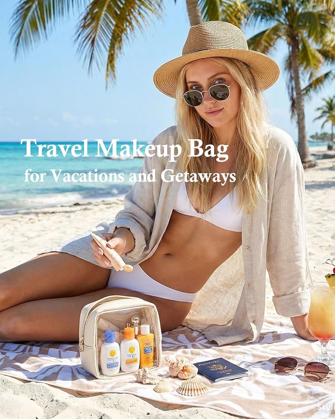 Mini Makeup Bag with Small Cosmetic Bag Travel Essentials Organizers,TSA Approved Toiletry Bag Makeup Pouch Clear Cosmetic Bags for Women,Beige - Image 8