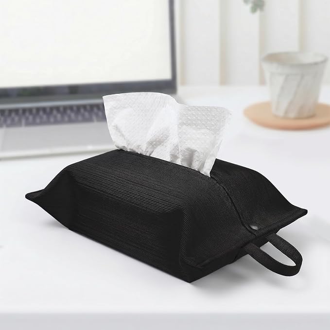 kakaforsa Cloth Tissue Cover, Toilet Paper Holder, Hang Paper Towel Holder for Car Home Office Desk Travel, Cotton Face Tissues Holder, Ebony Black - Image 2