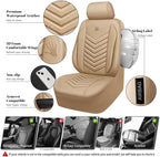 CAR PASS 3D Foam Faux Leather Seat Covers Full Set,Waterproof Tan Leather Seat Cover for Cars,Luxury Universal Fit Anti-Slip for SUV Truck Sedan Automotive,Armrest Airbag Compatible,All Beige - Image 3