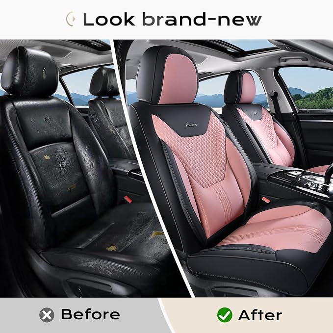 Coverado Car Seat Covers Full Set, Front Seat Covers with Lumbar Support and Back Seat Cover Waterproof Leather Automotive Seat Cover, Universal Car Interior Protectors Cushion for Most Cars - Image 5