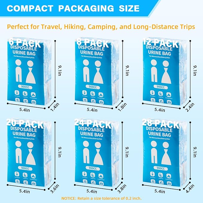 Disposable Urine Bag for Travel - 900ML Portable Pee Bags for Women Men 8/12/20/24/28 PCS Emergency Vomit Bags Urinal Toilet for Car Camping, Road Trip,Traffic Jam, Pregnant, Kid, Patient - Image 4