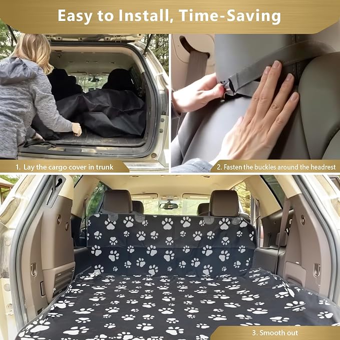 F-color SUV Cargo Liner for Dogs - Heavy Duty Trunk Cover for Full-Size SUV | Pet Cargo Cover with Bumper Flap Protector, Non-Slip Car Trunk Mat, Dog Car Seat Cover Prevents Scratches Pet Hair Mud Dirt - Image 7