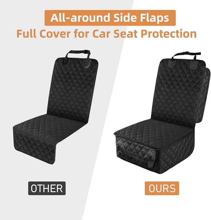 Waterproof Front Seat Car Cover 2 Pack, Full Protection | Dog Car Seat Cover with Side Flaps, Nonslip Scratchproof Captain Chair Seat Cover Fits for Cars, Trucks, SUVs, Jeep, Black - Image 4
