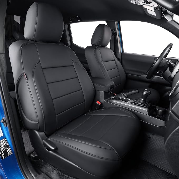 Tacoma Seat Covers Custom Fit for 2005-2011 Toyota Tacoma Double Cab/Crew Cab(TRD Sport Seats),Fully Covered Faux Leather Seat Protector-Full Set (Black) by Coverdream