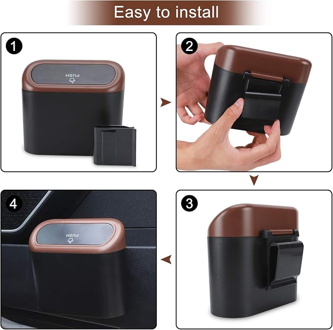 Accmor Car Trash Can with Lid, Leakproof Vehicle Trash Bin Auto Dustbin Organizer, Waterproof Mini Garbage Bin Trash Container with Garbage Bag for Automotive Car, Home, Office, Kitchen - Image 3