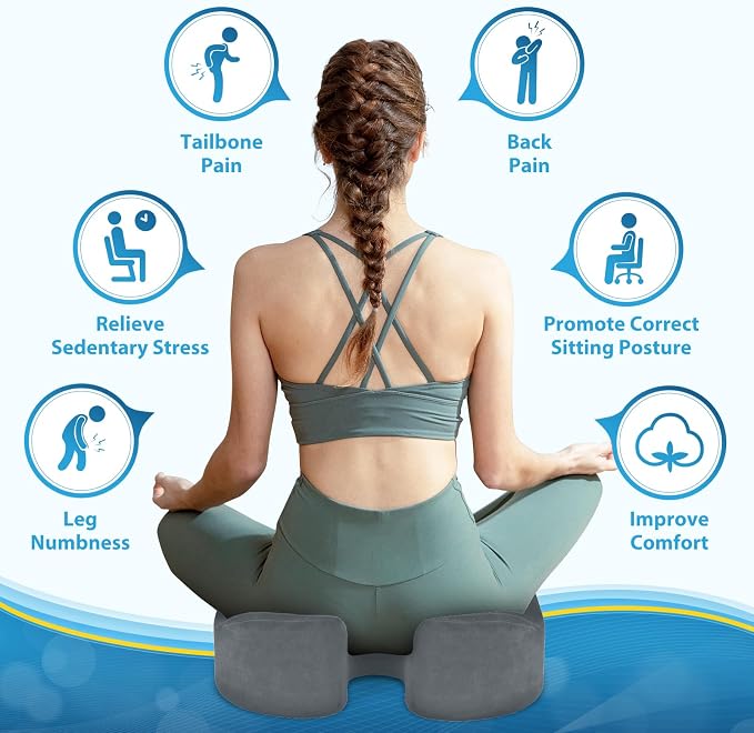 BlissTrends Memory Foam Seat Cushion for Office Chair & Car Seat, LightGrey | Ergonomic Tailbone & Sciatica Support with Removable Velvet Cover for Pressure Relief and Long Sitting Comfort, 3.3" Thick - Image 5