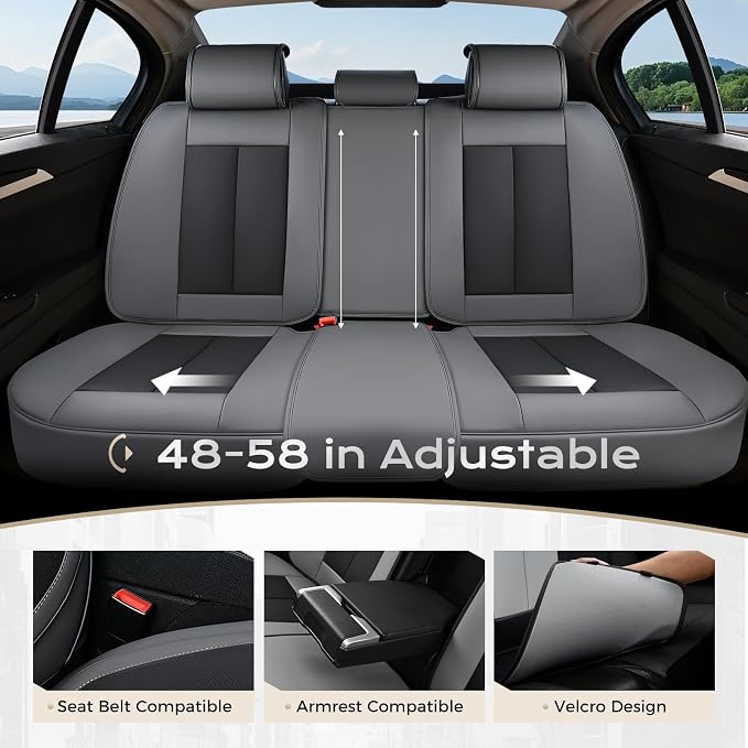 Coverado Car Seat Covers Full Set, Car Seat Protector Waterproof, Nappa Leather Car Seat Cushion, Seat Covers for Cars, Front Seats and Back Universal Fit for Most Cars - Image 2