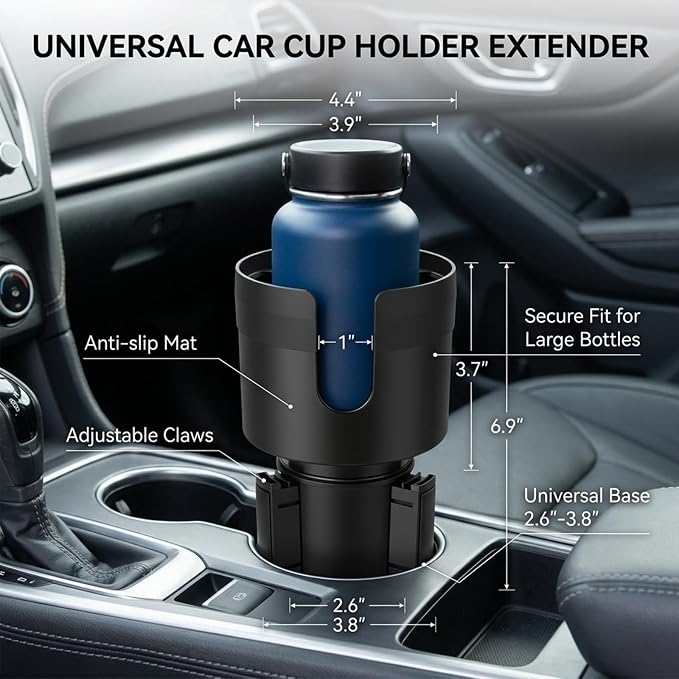 Car Cup Holder Expander, Large Cup Holder Extender for Car | Water bottle Holder Adapter with Adjustable Base Fits Yeti, Hydro Flask 24/32oz, Big Water Bottles in 3"-3.9", Black - Image 5