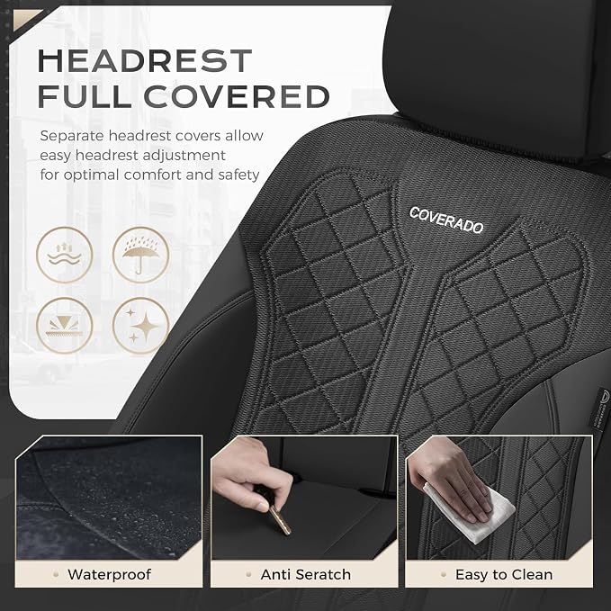 Coverado Car Seat Covers, Seat Covers Full Set, Mesh Breathable Seat Protectors 5 Seats, 5-Piece Black Automotive Seat Covers, Universal Fit for SUV, Sedan, Truck - Image 7