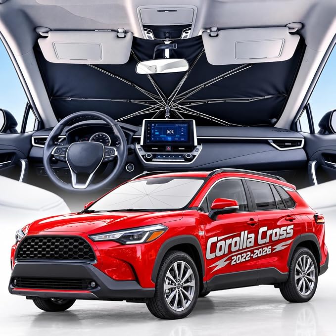 Weektic Custom Windshield Sun Shade Umbrella for Toyota Corolla Cross 2022-2026, [Double Thickened Ice Crystal Coating] Sun & Heat Protection, Keep Vehicle Cool & Protect Interior by Weektic