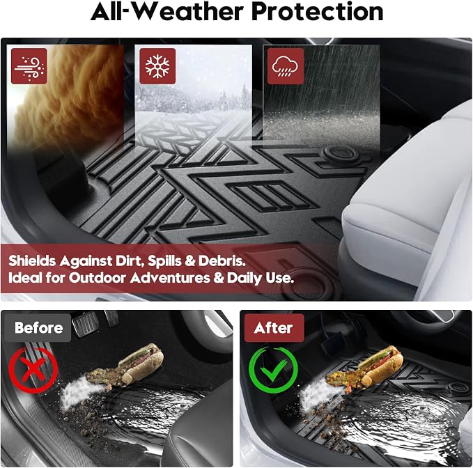 T TGBROS Floor Mats for Ford Edge 2015-2026, All Weather Custom Fit TPE Floor Liners with Cargo Liner & Back Seat Protectors, Full Set 6PCS - Image 3