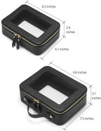 Clear Toiletry Bag 2 Pack, Travel Makeup Bag Medium and Large Black | Structured Clear Cosmetic Case with Zipper, Car Essential Organizer Bag for Women, Waterproof PU Leather, Wide Open Portable - Image 2
