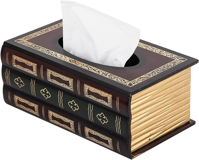 Crafted Classical Retro Wooden Antique Book Tissue Box Cover Rectangular Tissue Holder Dispenser Paper Cover Case Napkin Holder Home Decor for Bathroom Living Room Office car Kitchen (Red) by VERGOODR