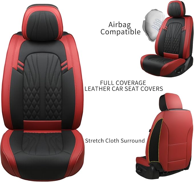 MINGBRON Car Seat Covers,Breathable and Waterproof Faux Leather Automotive Seat Covers for Cars SUV Pick-up Truck Sedan,Universal Anti-Slip Driver Seat Covers Wine Red - Image 6