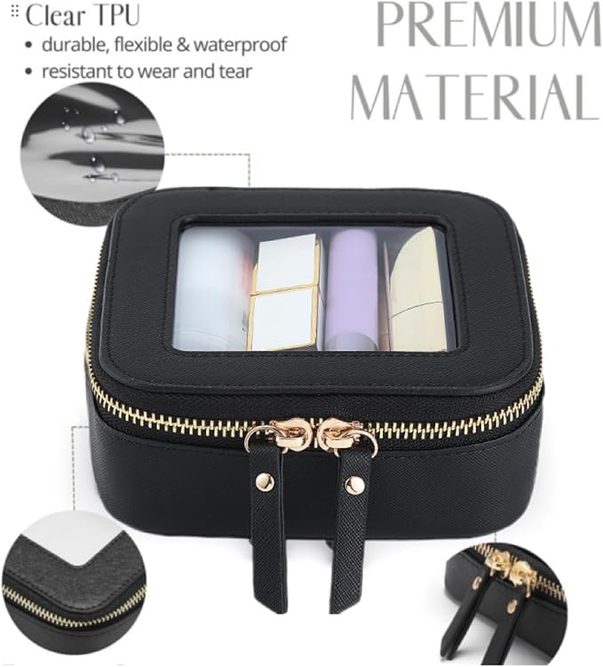 Small Clear Makeup Bag Travel Cosmetic Case, Portable Make Up Organizer Traveling Compact Car Bag for Essentials Transparent Toiletry Bag with Zipper - Image 3