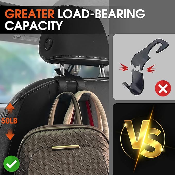 Car Headrest Hooks for Purses and Bags, Upgraded 2 in 1 Cars Back Seat Head Rest Hanger Vehicle Leather Organizer Storage Holder Hook Matching Cars Interior, 2-Pack, Beige - Image 5