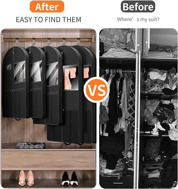 Garment Bag Travel Suit Storage: 63 Inch 2 Packs Fabric Breathable Zippered - Clothes Covers Carry Shoe Pockets Lightweight - Women Travel Wardrobe Protector Hanging Up Multiple - Image 7