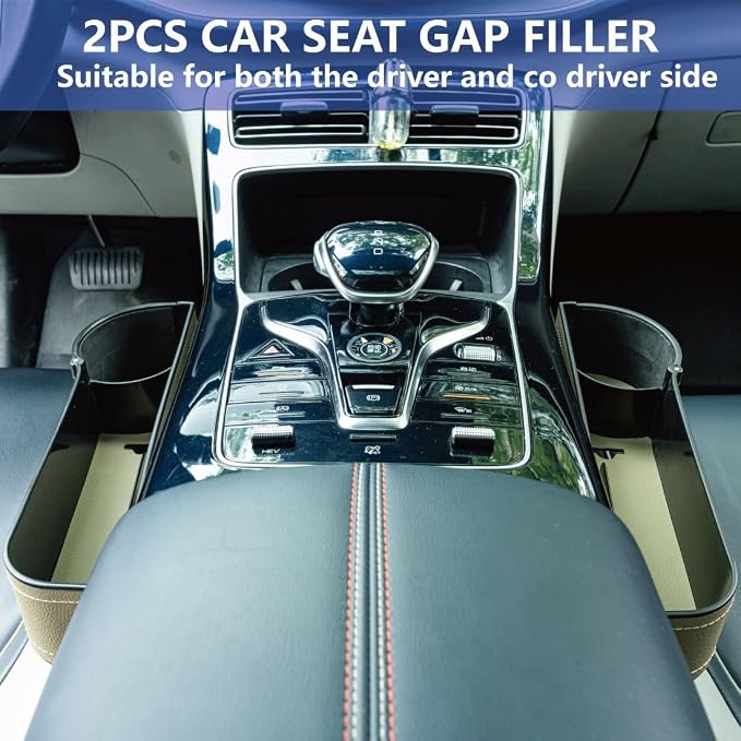 Car Seat Gap Filler Organizer,2 Pack Car Leather Cup Holder Gap Bag,Car Seat Storage Box with Adjustable Cup Holders,Car Organizer Front Seat for Holding Phone, Glasses, Keys, Cards (Beige) - Image 7