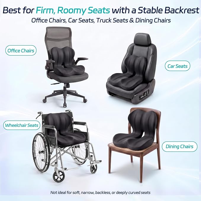 Seat Cushion & Back Support for Tailbone and Lower Back Relief | Higher Back for Stable Lower-Back Support / Dual-Sided Grip Keeps It in Place / Support Without Sinking / Durable / Washable - Image 7