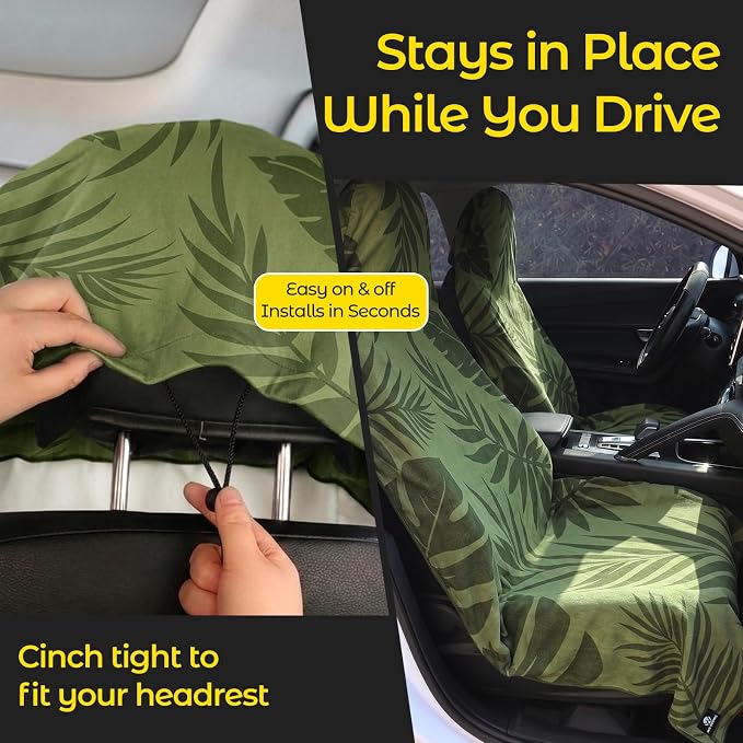 Car Seat Towel Cover, Full-Sized, Sweat Absorbing Towel for Gym - Palm | Washable quick-dry towel cover protects front seats from sweat and water after gym, workout, running, beach and swimming - Image 4