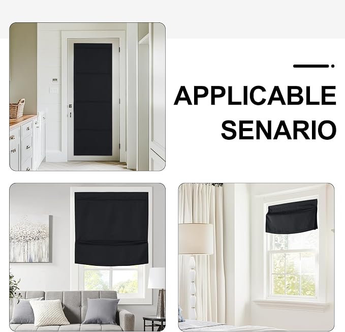 NICETOWN Black Magetic Blackout Roman Shade, No Drill Cordless Door Blinds | Thermal Insulated, Privacy Shades for Bedroom, No Tools Roll Shade, French Front Door Window Cover, 35 x 64 inches Long - Image 7