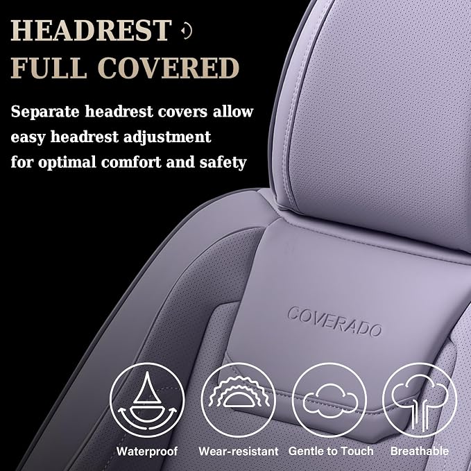 Coverado Car Seat Covers, Front Covers for Cars, Car Seat Cover Front Seats, Car Seat Protector Waterproof, Leather Car Seat Cushion, Universal Interior Covers Seat Protectors for Most Cars Purple - Image 4