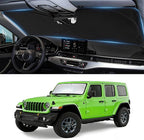 Windshield Sun Shade for 1997-2015 2016 2017 2018 Jeep Wrangler TJ JK JKU | Window Sun Visor Protector Foldable Blocks UV Rays Keep Your Car Cool Car Accessories by BOODANCARS