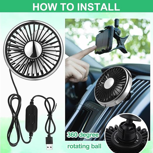 Glooglitter 2 Pcs Car Fan USB for Rear Seat Passenger Portable Headrest 360 Degree Rotatable 3 Speed 12v/ 24v Automobile Ventilation Fan with Clip for SUV Backseat, RV, Vehicles(Novelty,Silver) - Image 3