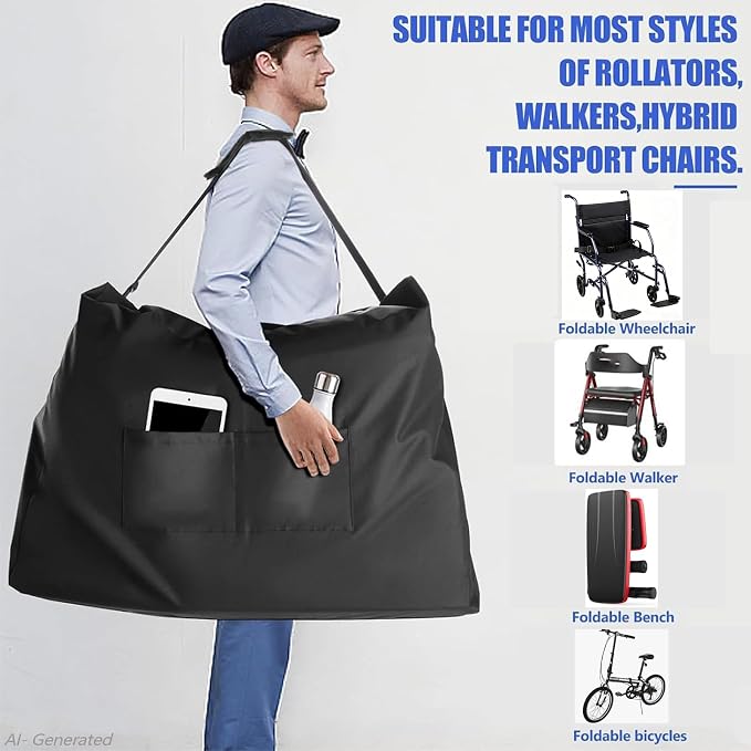 DOCEPERT Upgraded 840D Rollator Travel Bag(37”L X 29”H X 14”W) | Wheelchair Travel Bag, Carry Bags with Padded Straps for Folding Rollator Walkers, Transport Chairs, Airplane TSA Traveling - Image 2