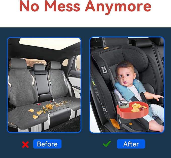 Kids Car Seat Tray, Travel Tray with Cup Holder for Toddler Baby, Kids Car Seat Food Snack Organizer for Road Trip, Stroller snack Organizer Travel Must Haves Toddler Must Haves (Orange) - Image 3