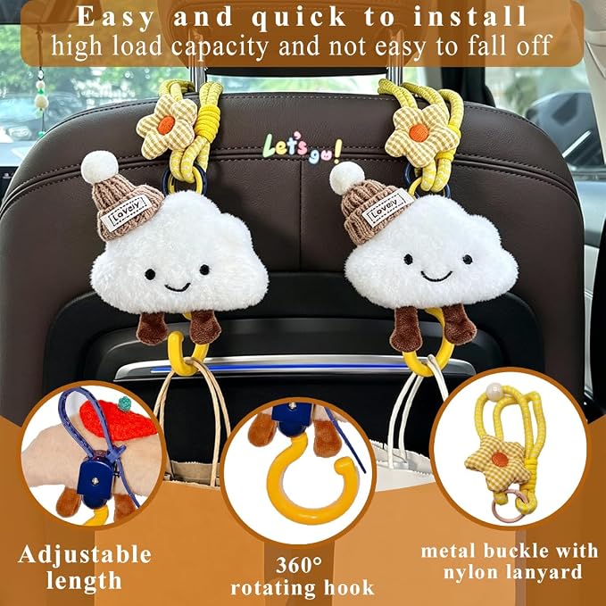 2 Pack Cute Car Headrest Hooks 360° Rotating Adjustable Length, Seat Decorative Hanger for Handbags Shopping Bags(Bread B) - Image 4