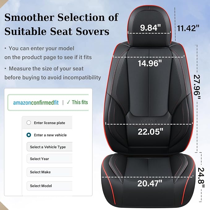 Coverado Car Seat Covers Full Set, Seat Covers for Cars, Black Car Seat Covers Front Seats and Back Car Seat Protector Waterproof, Leather Car Seat Cushion Universal Fit for Most Cars Blue - Image 8
