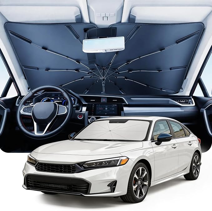 DMJN Umbrella Windshield Sun Shade for Honda Civic (2006-2026), Car Sunshade for Front Windshield [Nano Ice-Crystal Coatings] UPF50+ Heat & UV Block, Protect Interior & Keep Cooler by DMJN