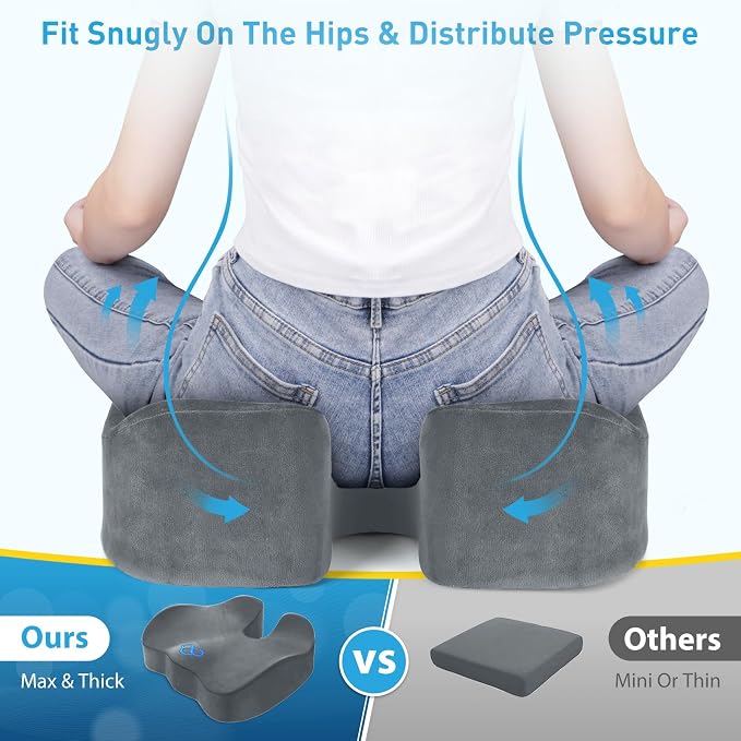 BlissTrends Memory Foam Seat Cushion for Office Chair & Car Seat, LightGrey | Ergonomic Tailbone & Sciatica Support with Removable Velvet Cover for Pressure Relief and Long Sitting Comfort, 3.3" Thick - Image 3