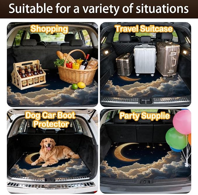 Car Trunk Mat for SUV, 31"x47" Cloud Moon Night Cargo Liner Protector | All Weather Universal Cargo Liners for Dogs, Car Accessory for SUVs/Sedan/Wagons, Durable Non-Slip Washable Rear Cargo Mat - Image 7
