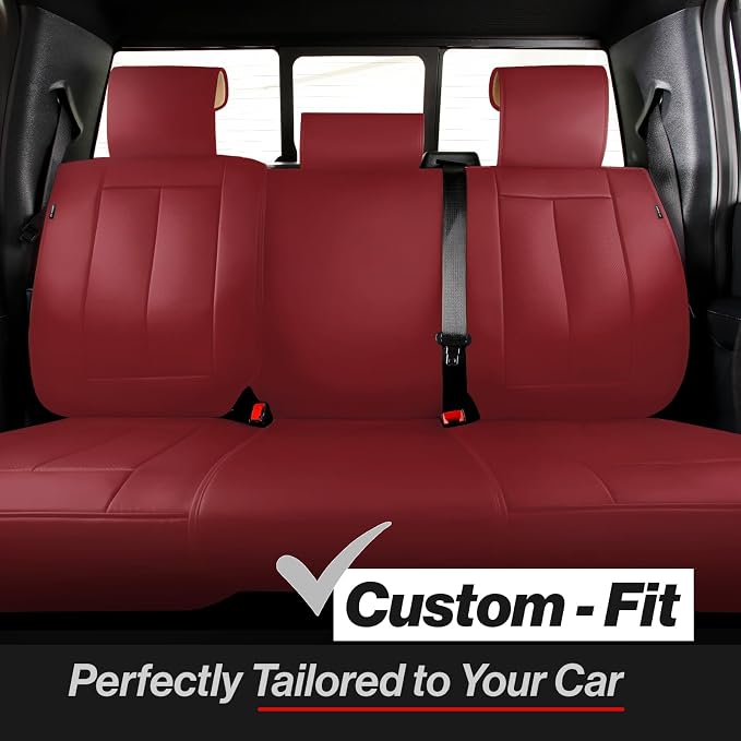 Coverland Custom SUV Car Seat Covers for 2015-2019 Subaru Outback | Premium Waterproof Faux Leather Non-Slip Memory Foam Airbag Compatible Custom Fit Interior Protector [Rear Seat-Wine Red] - Image 2
