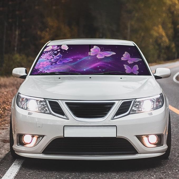 Butterfly Flowers Car Windshield Sun Shade Umbrella Bendable Handle Foldable Funny Sunshade for Car Windshield Block UV Rays Keep Vehicle Cool for Most Sedans SUV Trucks Cars 57"x30" - Image 4
