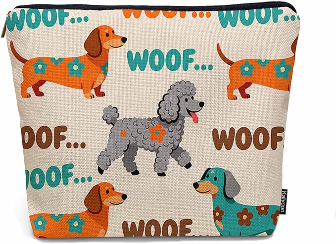 Woman Makeup Bag Dog, Funny Puppy Woof Dogs Makeup Bags Travel Cosmetic Bags Toiletry Makeup Organizer Pencil Pouch Make Up Cosmetic Bag For Owners Lady Birthday Gifts, Orange Blue by Unknown