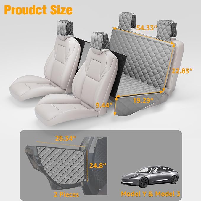 PETICON Dog Seat Cover for Tesla Model 3 & Y Back Seat + 2 Door Protectors | Waterproof Dog Hammock with Mesh Window Keeps Seats Pristine, Includes Headrest & Door Protection from Scratches and Scuffs - Image 4