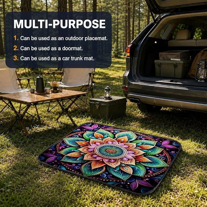 Car Trunk Mat for SUV, 29"x39" Colorful Mandala Cargo Liner Protector | All Weather Universal Cargo Liners for Dogs, Car Accessory for SUVs/Sedan/Wagons, Durable Non-Slip Washable Rear Cargo Mat - Image 5