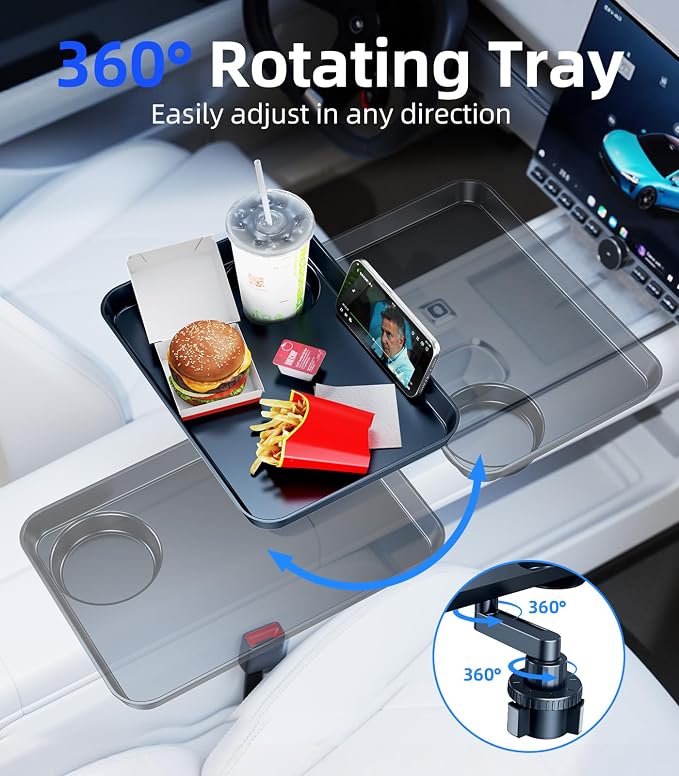Car Cup Holder Tray, Car Food Tray Table for Car Eating Lunch, Cup Holder Expander Insert Interior, Long Road Trip Essentials Travel Patrol Accessories Drink Holder Organizer for Semi Truck Rv - Image 4
