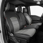 EKR F150 Seat Covers for (4 Door,SuperCrew) 2015-2020 Ford F150 XL/XLT & (CrewCab) 2017-2022 F250/F350/F450 SuperDuty XL/XLT,Family & Pet Friendly,Waterproof-Faux Leather(Black/Gray) by EKR