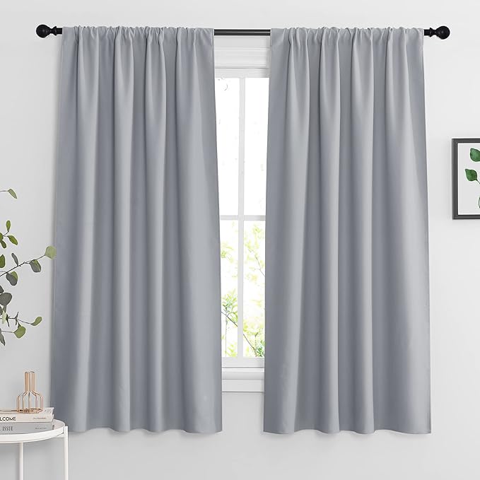 RYB HOME Blackout Curtains for Bedroom Living Room Nursery 63 inches Long | Thermal Insulated, Privacy Protection, Rod Pocket, Drapes for Office Home Theater, W42 x L63, Silver Grey, 2 Panels by RYBHOME